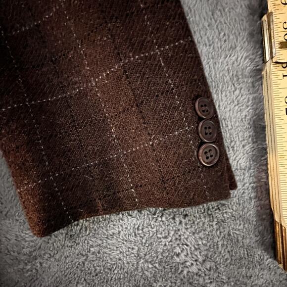 Giorgio Armani Le Collezioni Wool Windowpane Blazer Brown 40R Italy Vintage - Picture 8 of 16
